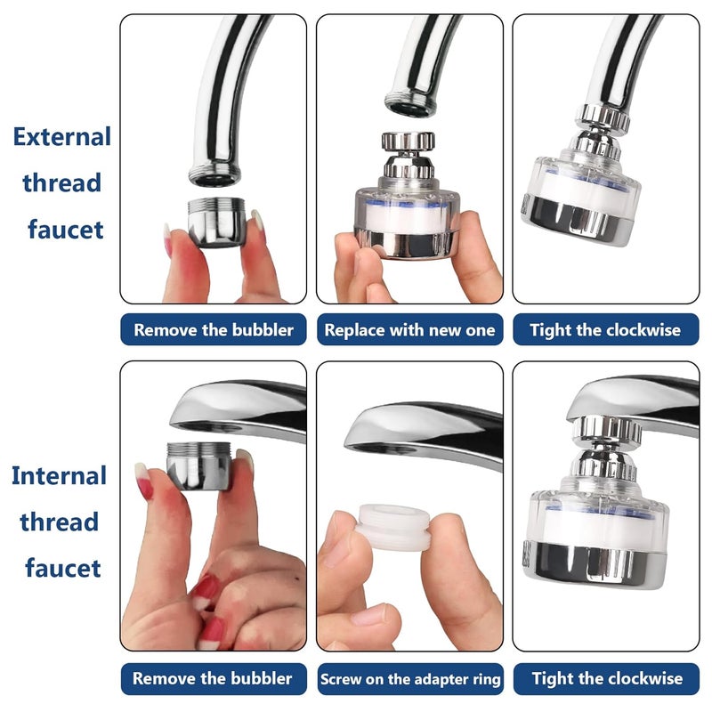 Dexspoeny 3 Pcs of Sink Water Filter and 18 Filter Elements Set, Sink Faucet Filter 360°Rotating, Bathroom Sink Filter Removes Fluoride Hard Water, Faucet Filter Faucet Extender for Home Kitchen Sink - Image 4